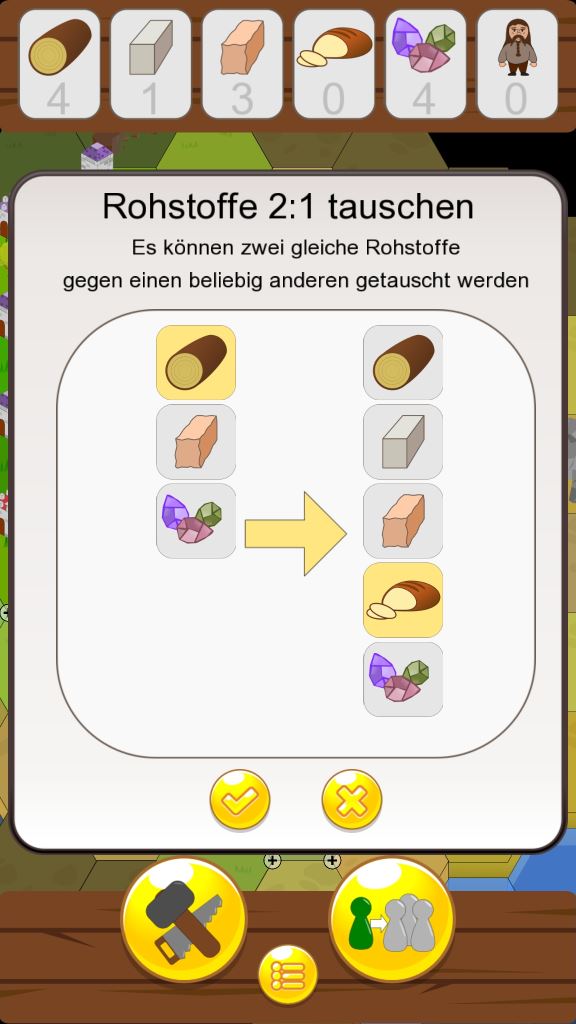 Lehnsherr Screenshot: Tausche jederzeit Rohstoffe im Verhältnis 2:1
